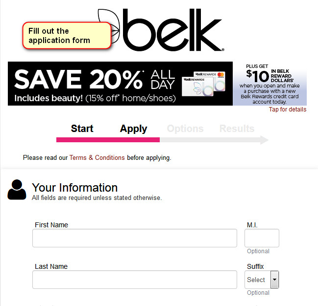 belk credit card application