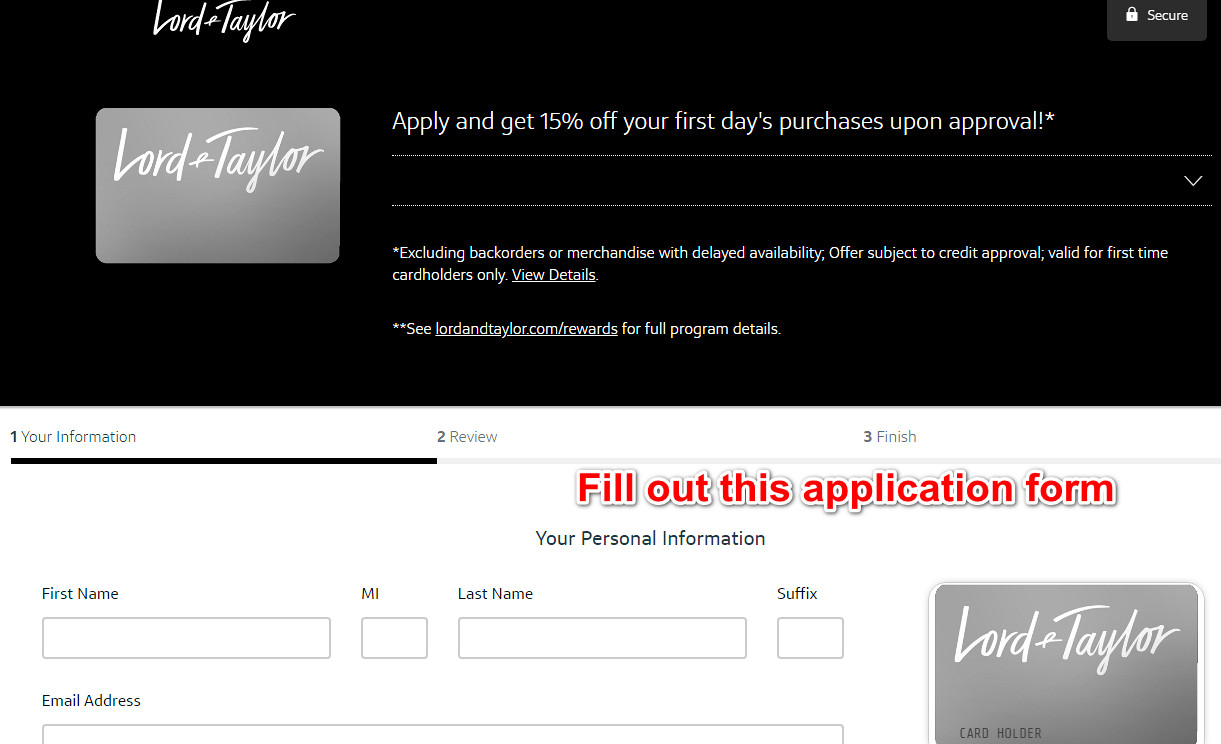 Lord and Taylor Credit Card Application