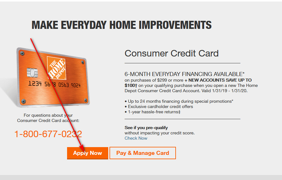 Home Depot credit card application